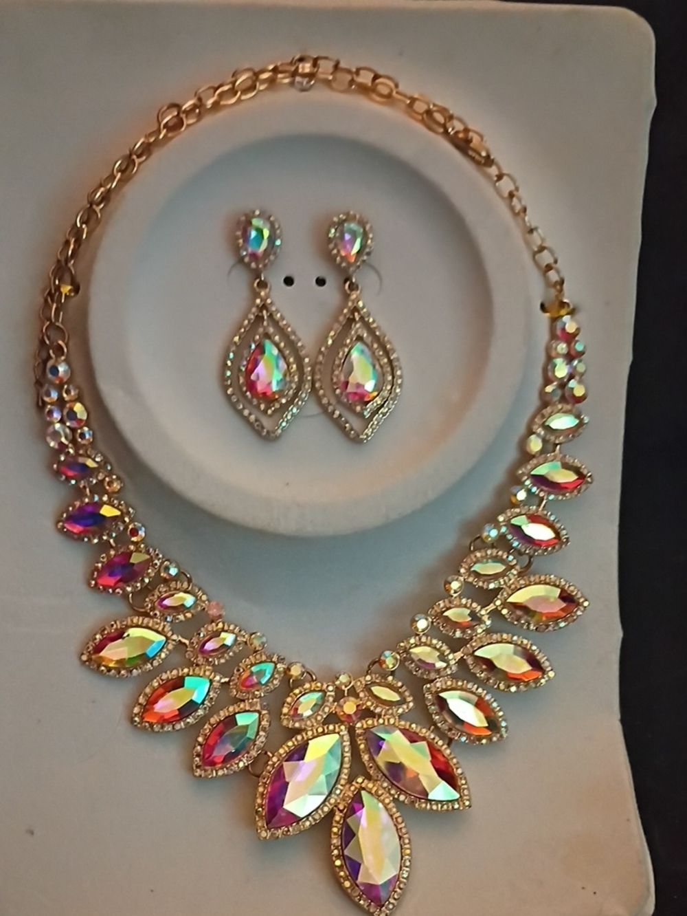 Gold-Tone Aurora Crystal Statement Necklace & Earrings Set